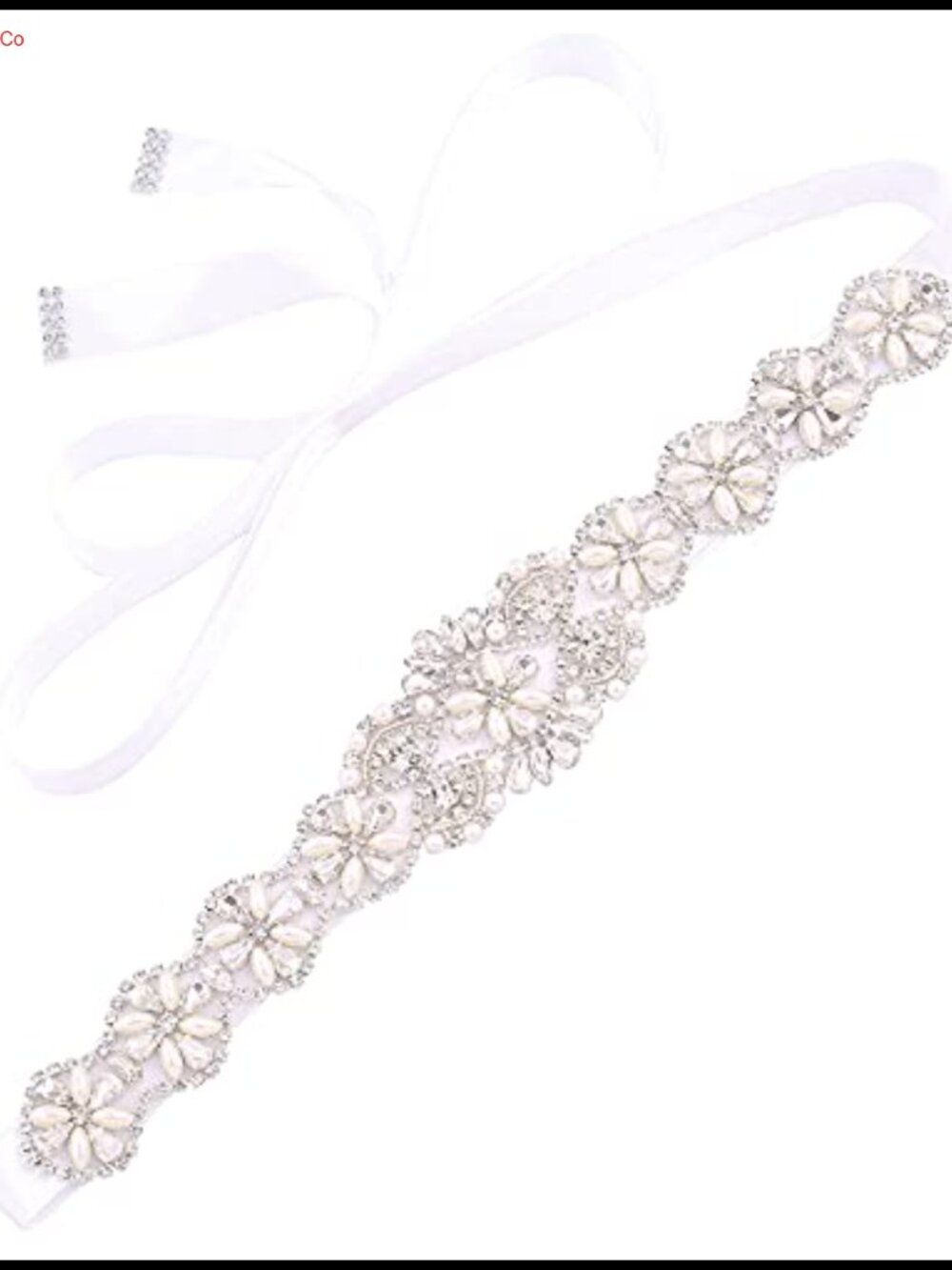 Crystal Rhinestone Wedding Sash Belt Pearl Bridal Dress Accessory